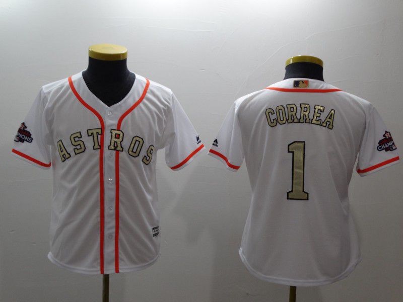 Youth Houston Astros #1 Correa White Gold version MLB Jerseys